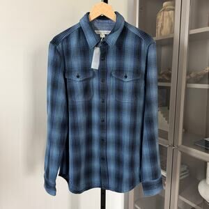 Outerknown Organic Cotton Twill Blue Plaid Button Up Shirt S NEW Black Flannel